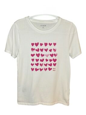 J. Crew Womens Mama Classic fit Hot Pink Hearts Tee Shirt Size Medium